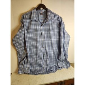 Van Heusen Long Sleeve Button Down Traveler Shirt Adult XXL Tartan Plaid Blue